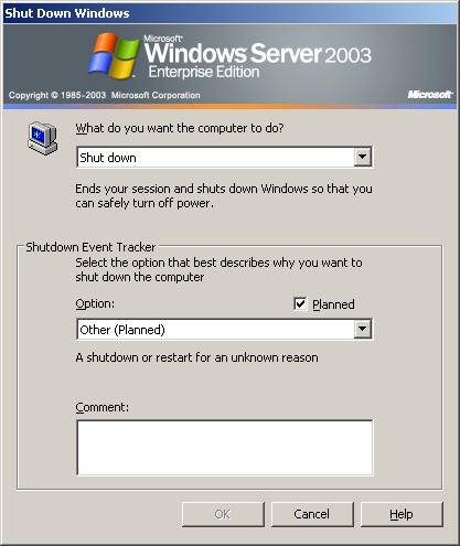 Выключение Windows 2003